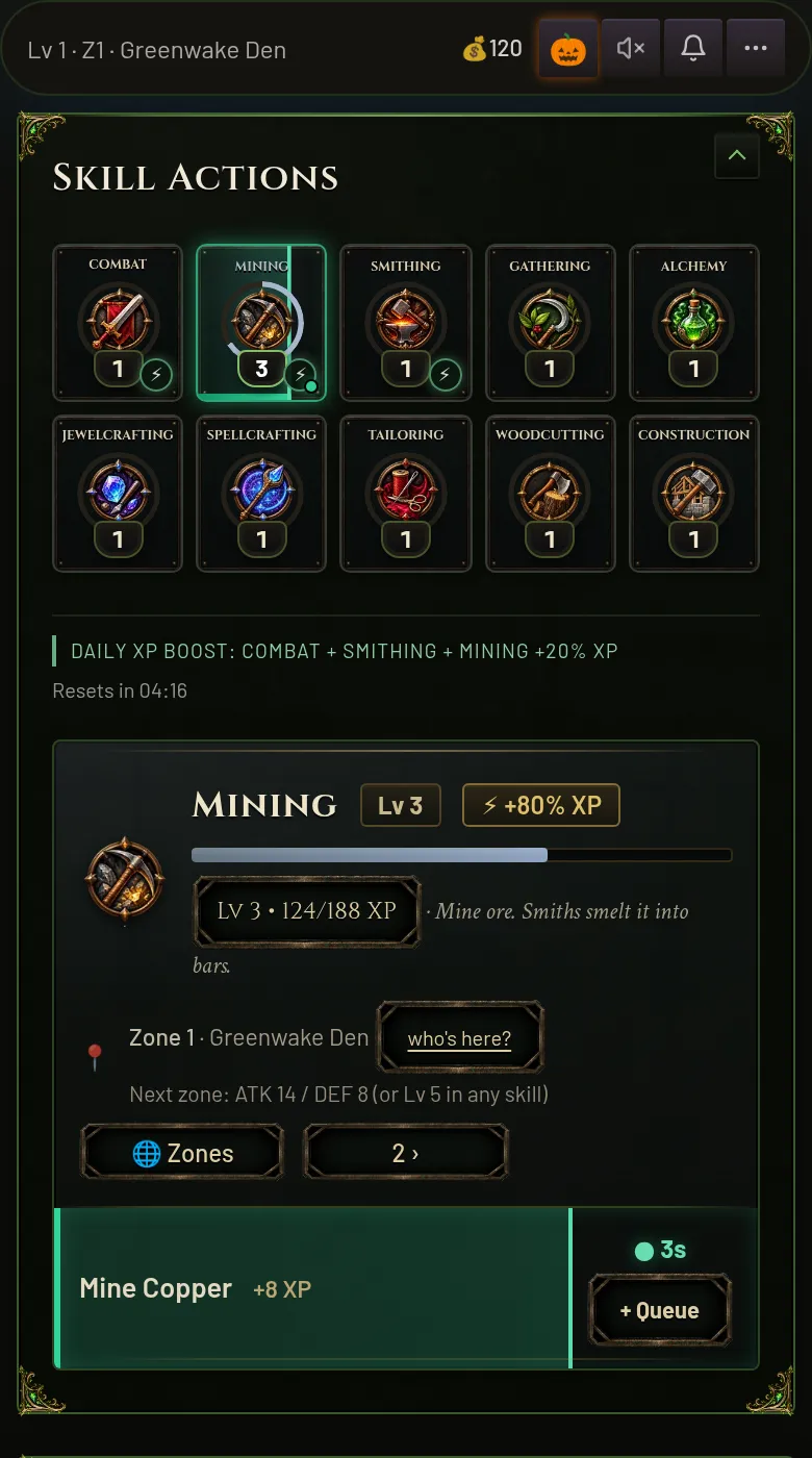 IdleWorlds on a phone browser